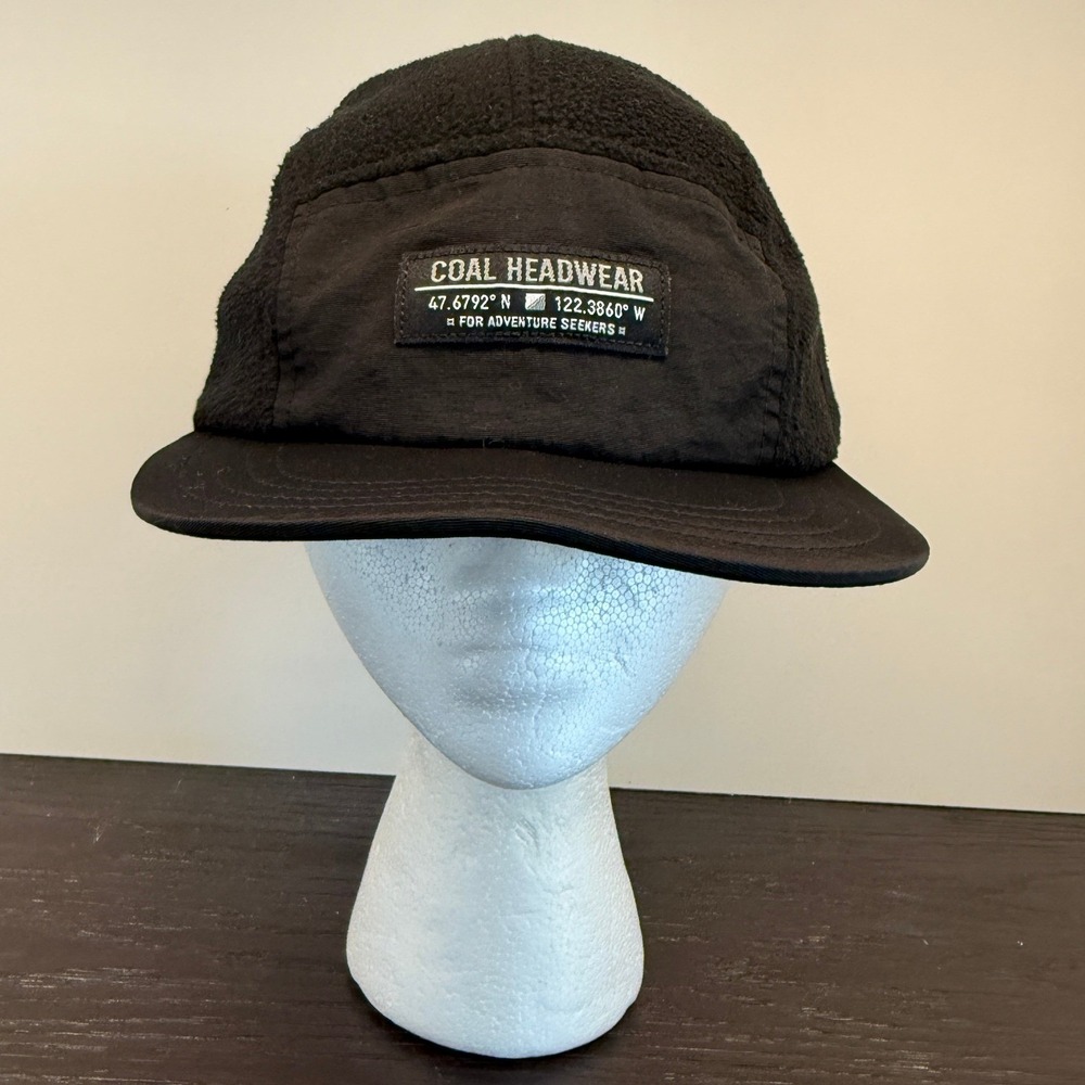 Coal Headwear Bridger Black Fleece 5 Panel Camp Hat Adjustable Shock Cord Strap